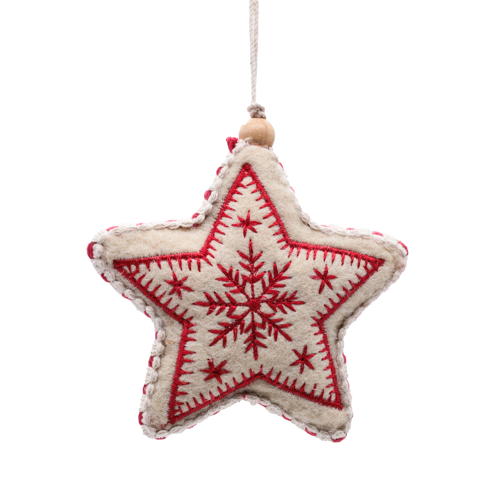 Vickerman JE210133 5" Red/White Felt Snowflake Star 2/bag Questions & Answers