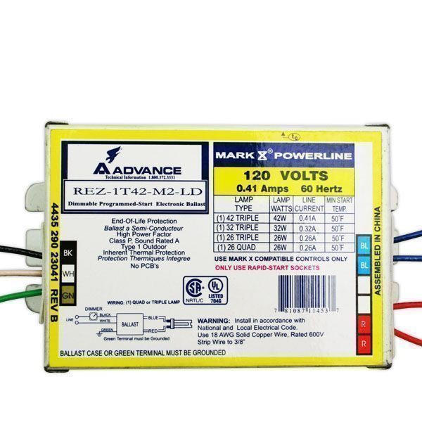 Advance REZ-1T42-M2-LD Dimmable Program Start Electronic Ballast Questions & Answers