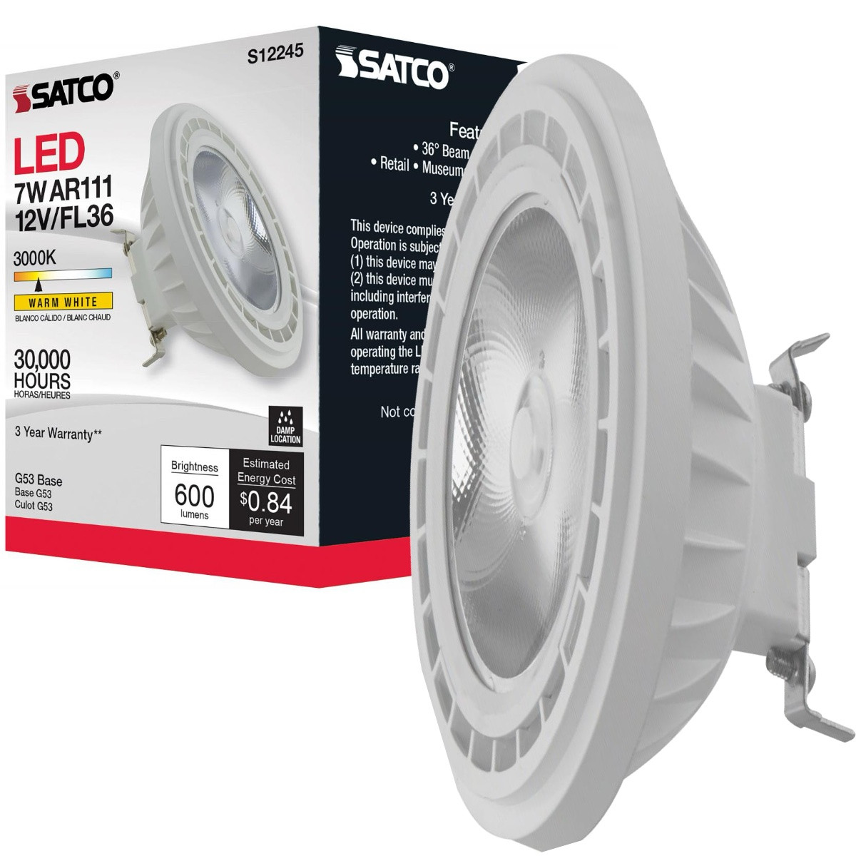 Satco S12245 - 7W LED AR111 Flood Lamp - 3000K - G53 Base Questions & Answers
